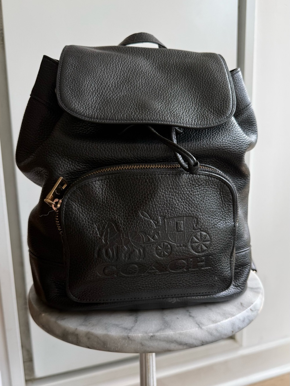 Coach Black Pebbled Leather Drawstring Backpack